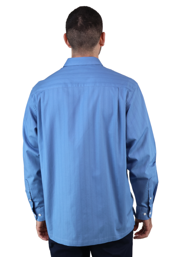 Camisa Guayabera Bordada Color Azul Corte Regular De Algodón Para Caballero
